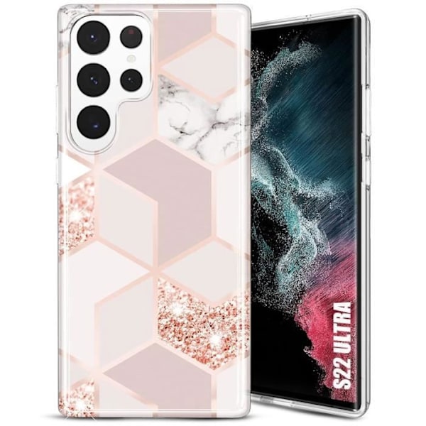 Halvstyvt skyddsfodral för Samsung Galaxy S22 Ultra - BOOLING - Marmormönster - Rosa Rosa