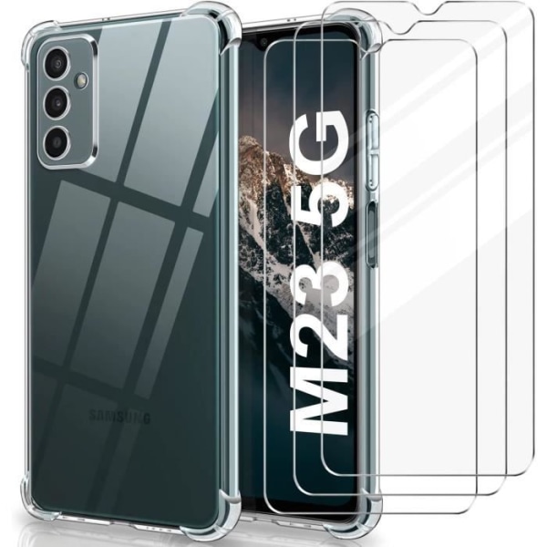 Etui til Samsung Galaxy M23 5G, gennemsigtigt Samsung M13 4G stødsikkert beskyttelsescover med 3 skærmbeskytter af hærdet glas, S[598]