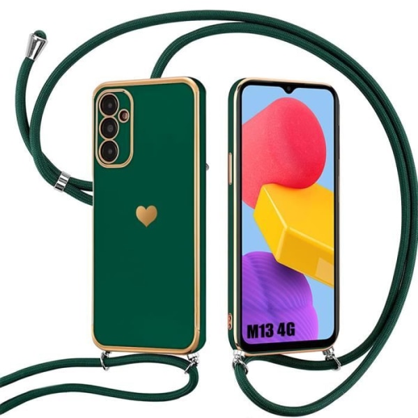 Crossbody-fodral för Samsung Galaxy M13 Soft Heart Pattern Silikon Midnight Green Nattgrönt