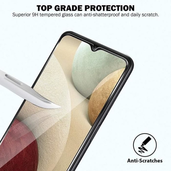 2 pakke til Samsung Galaxy A12 hærdet glas skærmbeskytter + 2 pakke hærdet glas bagkamerabeskytter Hårdhet 9H Glas