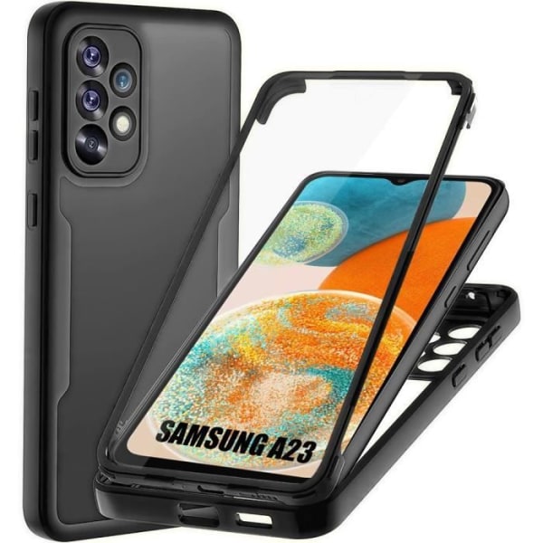 Full Cover Case til Samsung A23 5G stødsikker gennemsigtig sort kant