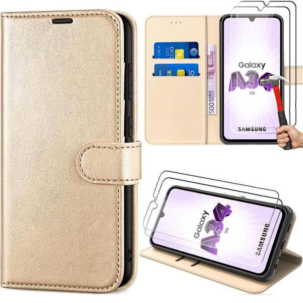 Fodral för Samsung Galaxy A34 5G med 2 härdade glasögon - skyddande guldlädereffekt magnetisk stängning