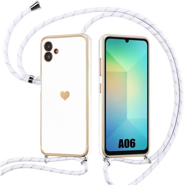 Coque för Samsung Galaxy A06, Slim Anti-Rip Premium Silikon med Snöre - Vit Vit