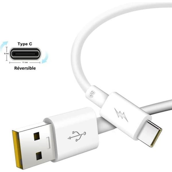 USB-C-kabel - ACCE2S - För Huawei P20 Pro - Snabbladdning 5A - 1m - CE-certifierad Vit