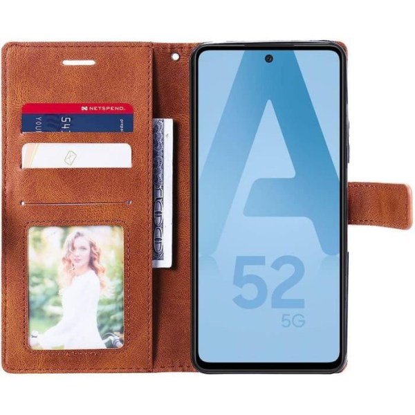 Fodral till Samsung Galaxy A52s 5G A52 4G-5G Flipfodral Flap Syntetläder Brun kastanj