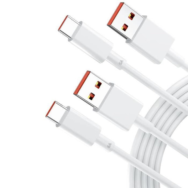 2 USB-C-kablar 6A snabbladdning för Xiaomi Redmi Note 11-11S Note 11 Pro-Note 11 Pro+ - 1M Vit