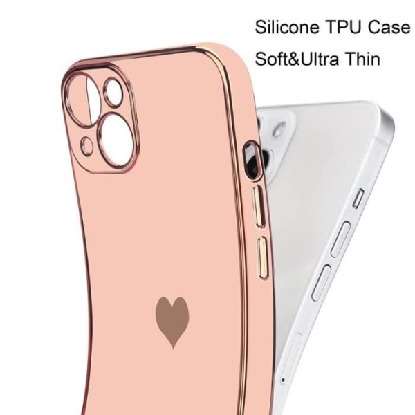 Cover til iPhone 13 (6.1") Pink hjertemønster Anti-ridse galvaniseret guld Blød TPU luksus Rosa