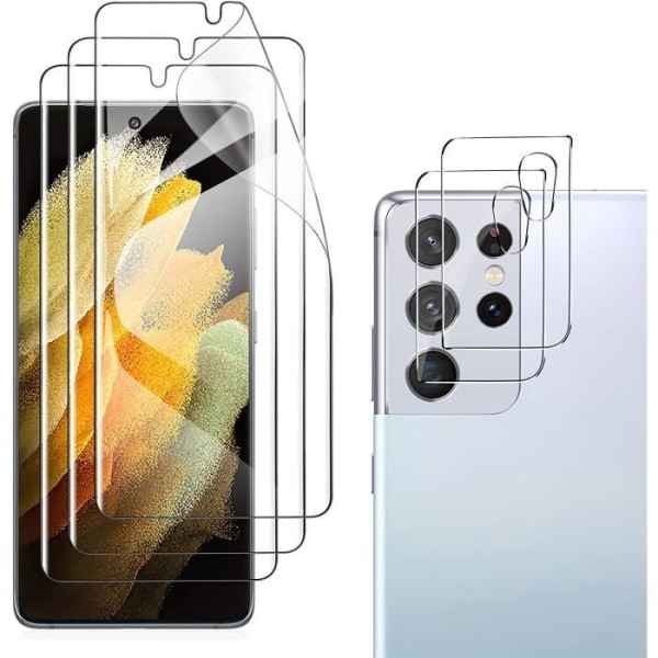 (3-pack) härdat glas för Samsung Galaxy S21 Ultra 9H HD-skärm med hårdhet +(3-pack) bakre kameraskydd i härdat glas