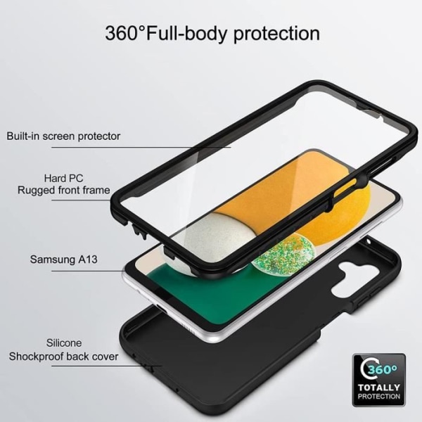 Helkroppsfodral för Samsung A13 5G, 360° Hybridskydd Silikon Anti-Scratch Svart