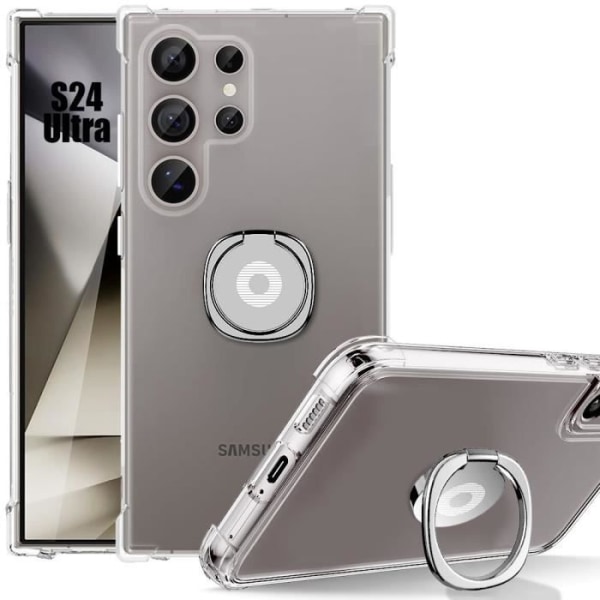 Coque - Samsung - Galaxy S24 Ultra - Transparent Silikon - Silver Stöd - Förstärkta Hörn Transparent