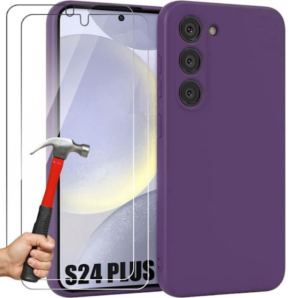 Silikonfodral för Samsung Galaxy S24 Plus (S24+) Matt Mörklila Slim Stötsäkert + 2 härdade glasögon