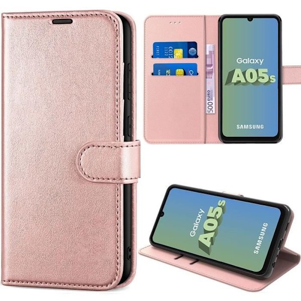 Skyddande skal - Samsung - Galaxy A05s - Rosa - PU-läder - Stöttålig - Kortfack Rosa