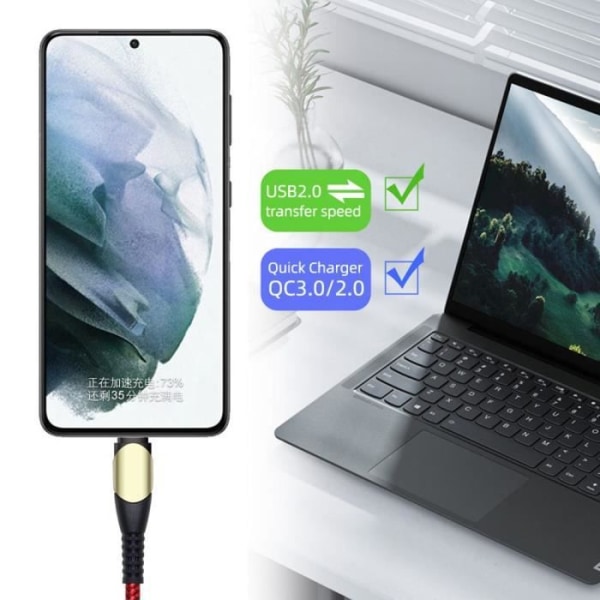 25W hurtigoplader + 60W rødt nylon USB-C-kabel 1M til Samsung Xiaomi Redmi OPPO