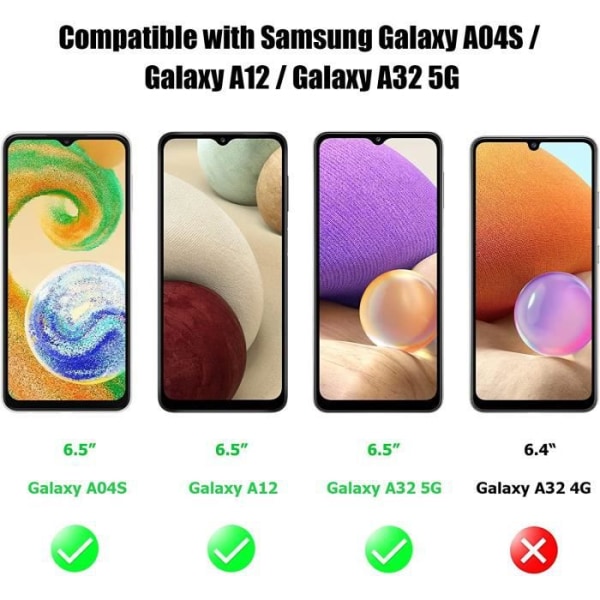 3-delt skærmbeskytter til Samsung Galaxy A04S - Galaxy A12 - Galaxy A32 5G hærdet glas, HD Full Coverage Premium Film, U[103]