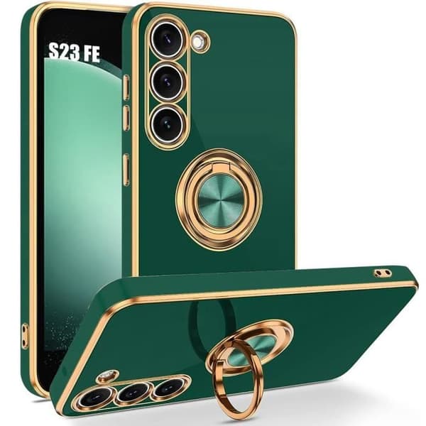 Coque - BOOLING - för Samsung Galaxy S23 FE - Stötsäker - Hybridsilikon - Rotating Ring Stöd Midnattsgrönt