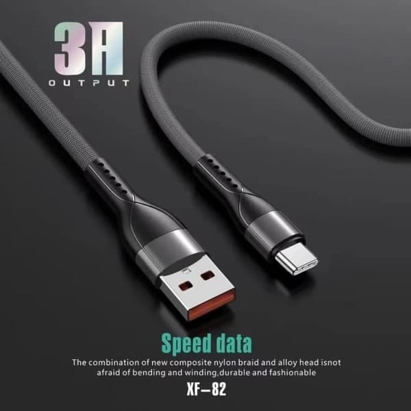Lot-2 USB-C-kabel 1M 3A snabbladdning för Samsung Galaxy - BOOLING - Grå flätad nylon Grå