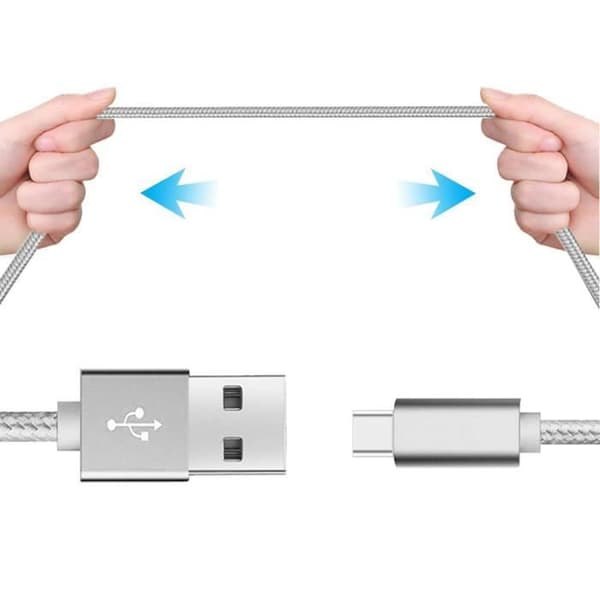 USB Type C-kabel - Samsung - Galaxy S8 S8Plus S9 S9Plus S10 - 2M - Silver Nylon