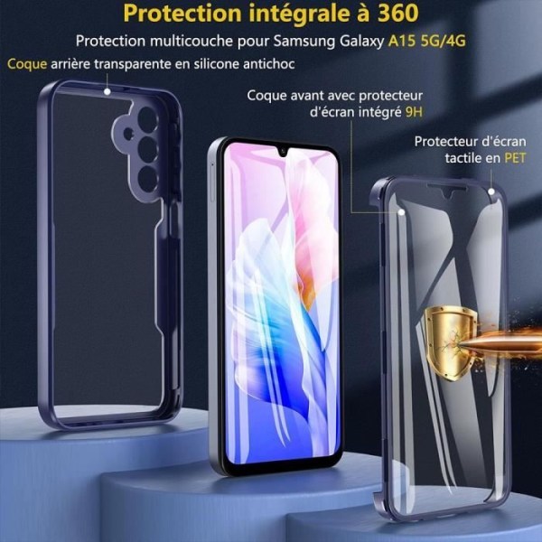 Fodral för Samsung Galaxy A15 5G-4G Helkroppsförstärkt kant hårt 360° skydd - Marinblå