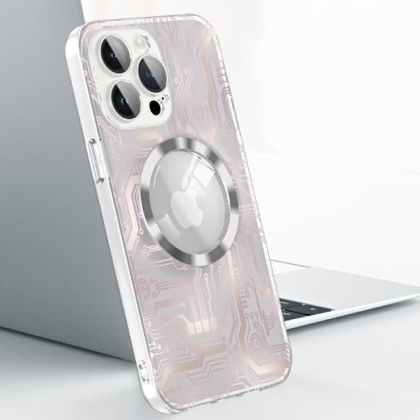 Fodral till iPhone 15 Pro - Genomskinlig stötsäker med magnetisk cirkel och bakre kameraskydd - tryckt kretsmönster
