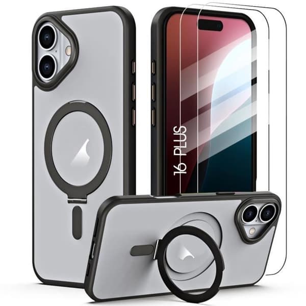 Skyddshölje - BOOLING - för iPhone 16 Plus - Stötsäker - Magnetiskt ställ - Svart Svart