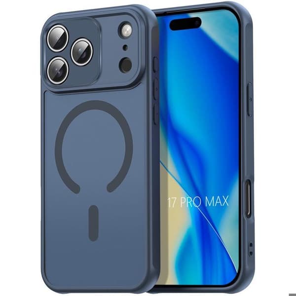 Skyddshölje - BOOLING - för iPhone 17 Pro Max - Stötsäker - Genomskinlig - Magnetring marinblå