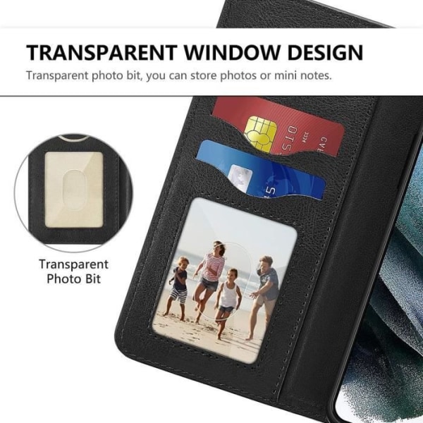Plånboksfodral - Samsung - Galaxy S22 Plus - 3D härdat glas - Svart syntetläder - 6,7 tum Svart