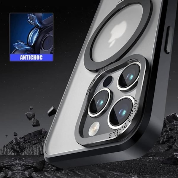 Skyddsfodral för iPhone 16 Pro - BOOLING - Svart - Hårt - Inbyggt magnetstöd - Genomskinligt Svart