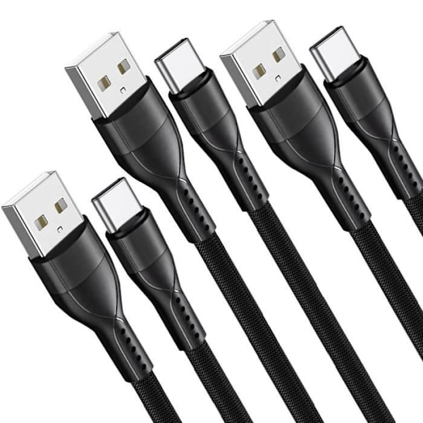 3 Snabb USB-C Laddningskabel 3A för Google Pixel 9 - 9 Pro - 8 - 8a - 8 Pro - 7 - 7a - 7 Pro - 6 - 6 Pro - Robust Nylon 1M Svart Svart