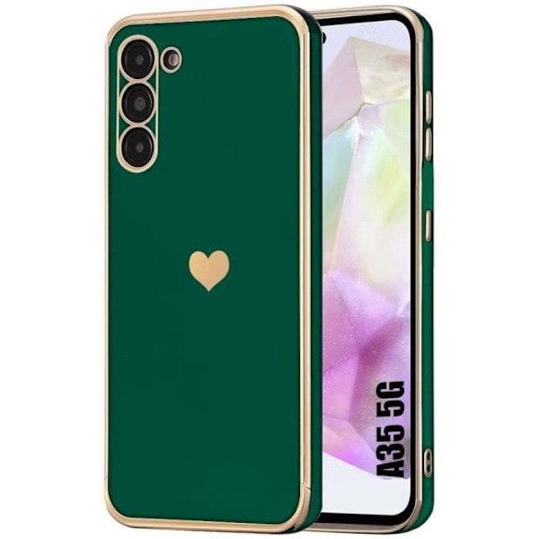 Skyddande skal - BOOLING - Samsung Galaxy A35 5G - Mjuk - Silikon - Hjärtmönster Nattgrönt