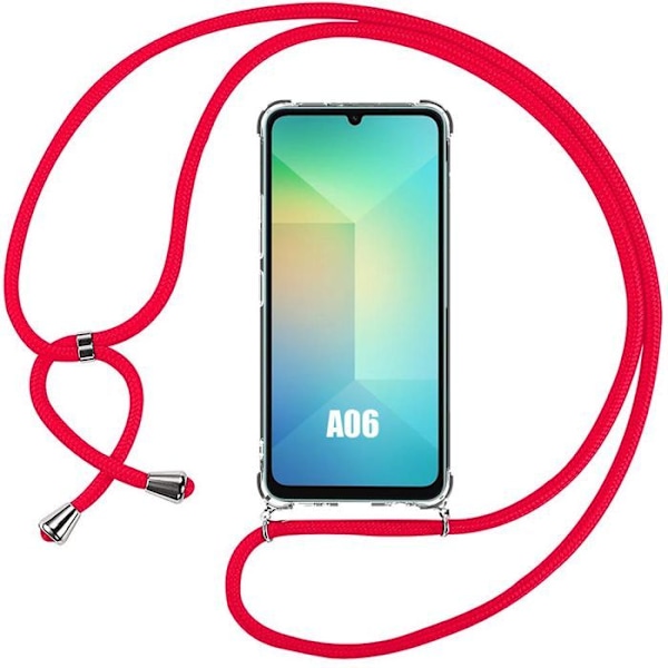 Coque för Samsung Galaxy A06 - Transparent Skydd med Röd Snodd - BOOLING® Transparent