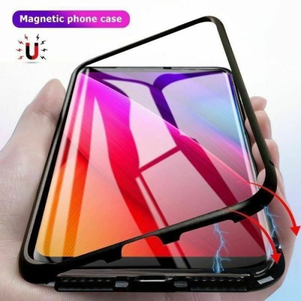 Magnetisk baksida i härdat glas Magnetfodral - Svart / Svart För Samsung S10 Plus
