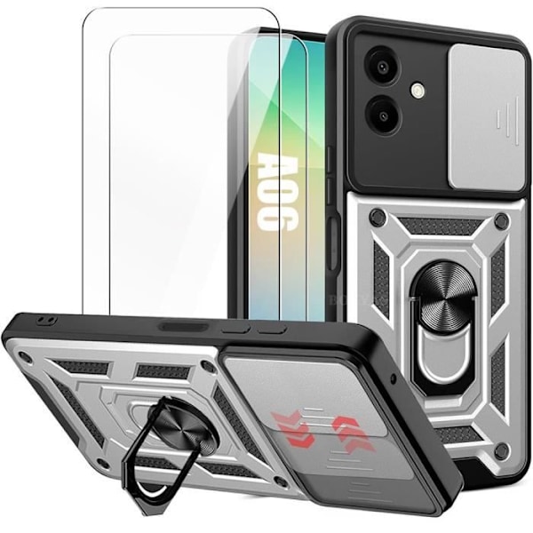 2 härdat glas + fodral för Samsung Galaxy A06, Silver Stötsäkert hårt anti-skrapa kameraskydd