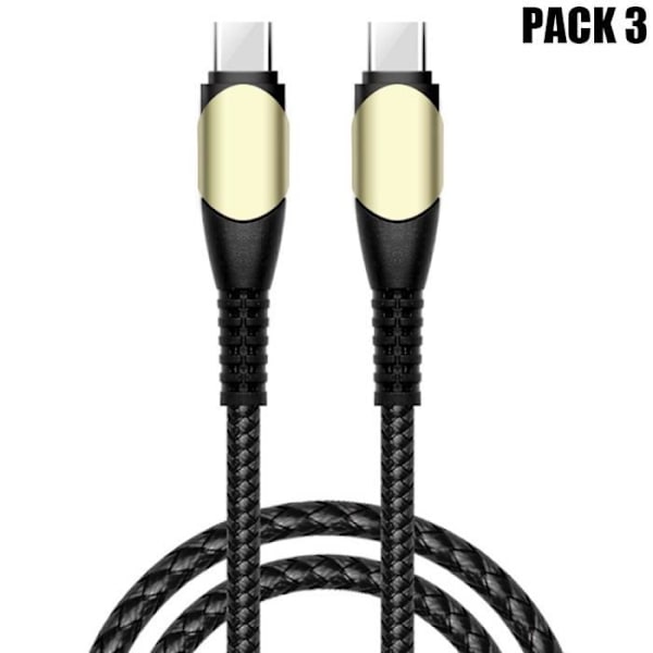 3x Snabb USB-C till USB-C-kabel 60W för Samsung Galaxy A16 A14 A13 A12 A03s A04s A22 A23 A24 A32 - Svart Nylonfläta 1M Svart