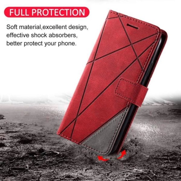 Fodral till Samsung Galaxy A32 5G, rött, retro PU-läder med korthållare och stativfunktion