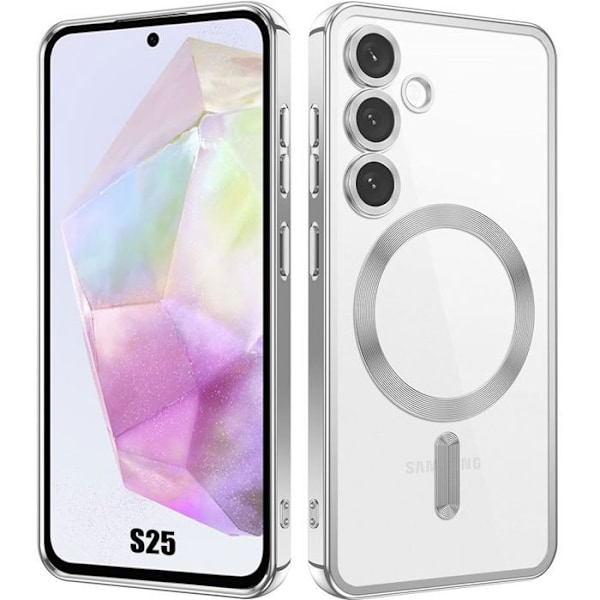 Coque för Samsung Galaxy S25 - med Magnetisk Cirkel Skydd Kamera - Silver - BOOLING® Klar, Silver
