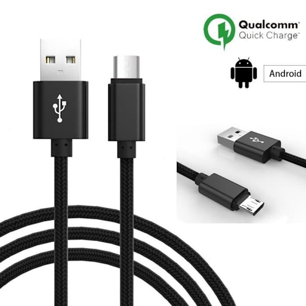 Kabel Micro USB - PROSHOP - 1M - Svart Nylon - Kompatibel med Android - Micro USB-kontakt