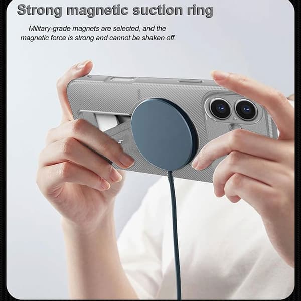 Skyddsskal - BOOLING - för iPhone 17 - med Stöd och Grå Magnetring - 2 Härdat Glas Grå