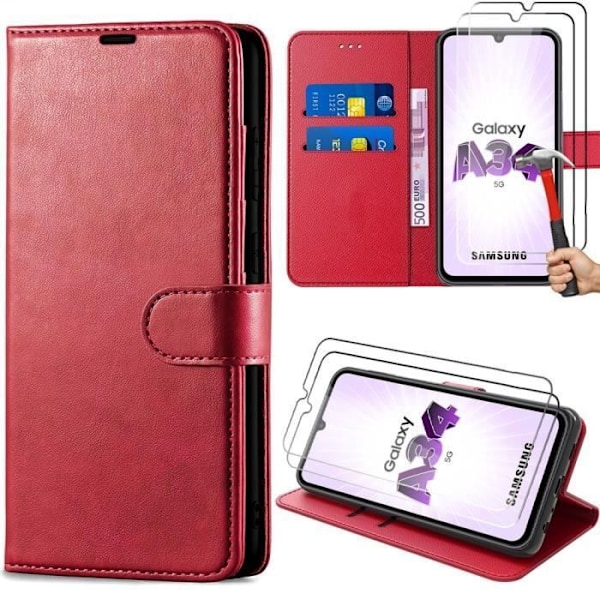 Coque för Samsung Galaxy A34 5G - BOOLING - Heltäckande Stöttålig Lädereffekt - Röd - 2 Härdat Glas Röd