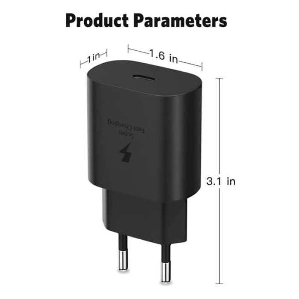 25W USB-C hurtigoplader til Redmi 9 9A 9C 9T Redmi 10 10C 10A 12C - Sort