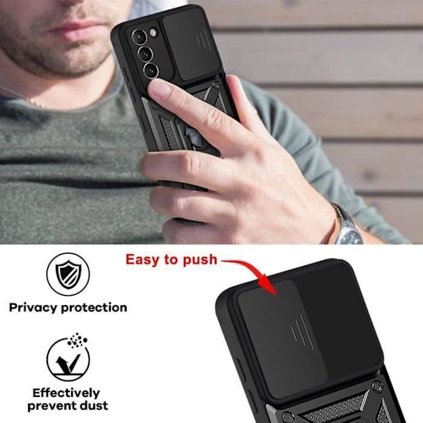 Skyddande skal - PROSHOP - För Samsung S21 Plus - Svart - Stötsäker - 360° Ringstöd - 2 Härdade Glas Svart