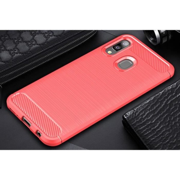 Galaxy A20e Carbon Fiber Resilient TPU Shockproof Protective Armor Case til Samsung Galaxy A20e 5.8" -Rød Röd