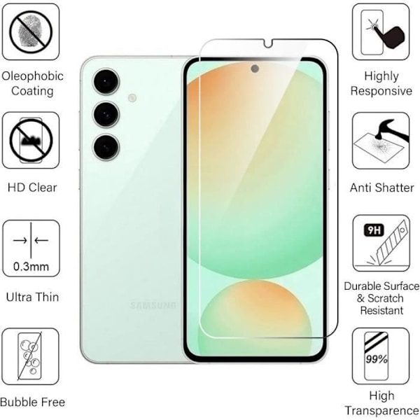 [4 stycken] Härdat glas för Samsung Galaxy S24 FE (ej för S24), 9H genomskinligt skärmskydd