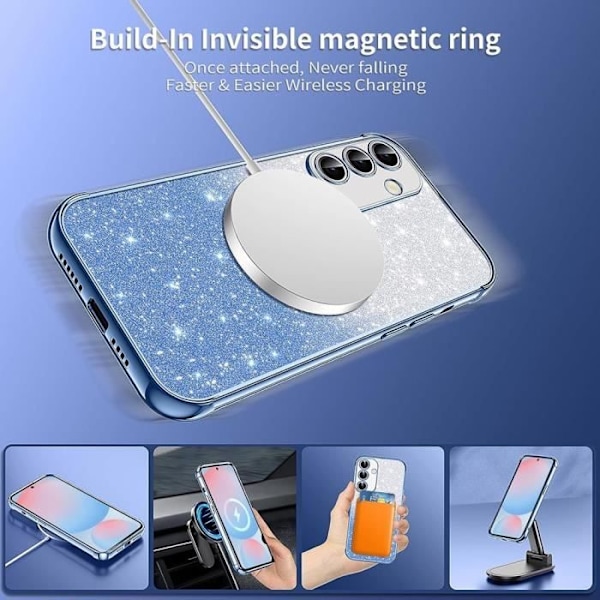 Skyddande fodral för Samsung Galaxy S25 Plus (S25+) med magnetisk cirkel för kameraskydd - Glittrande blå