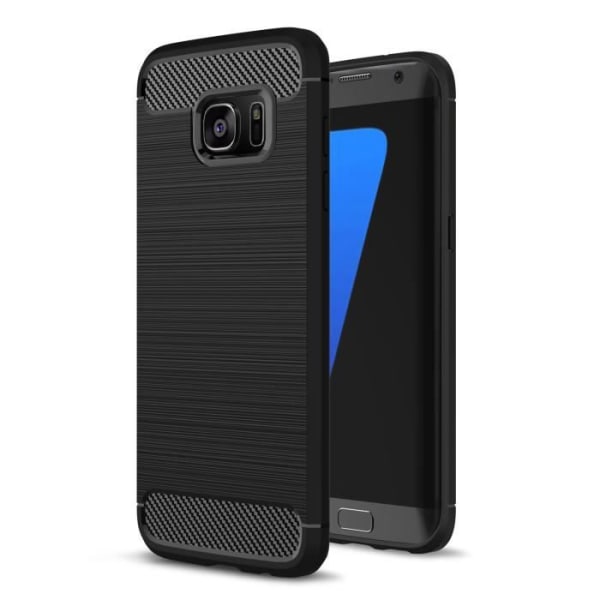 Til Samsung Galaxy S7 Edge, Silikone Cover Anti-ridse Carbon Fiber Protective Shell - Sort