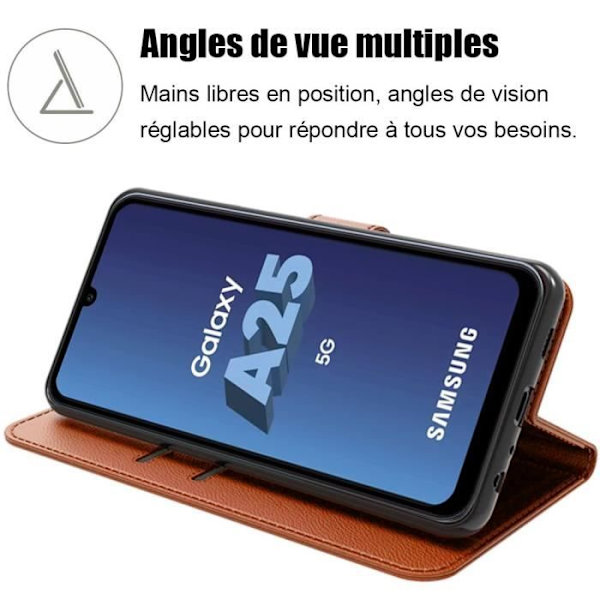 Skyddshölje - Samsung - Galaxy A25 5G - PU-läder - Stötsäker - 2 Härdat glas kastanj