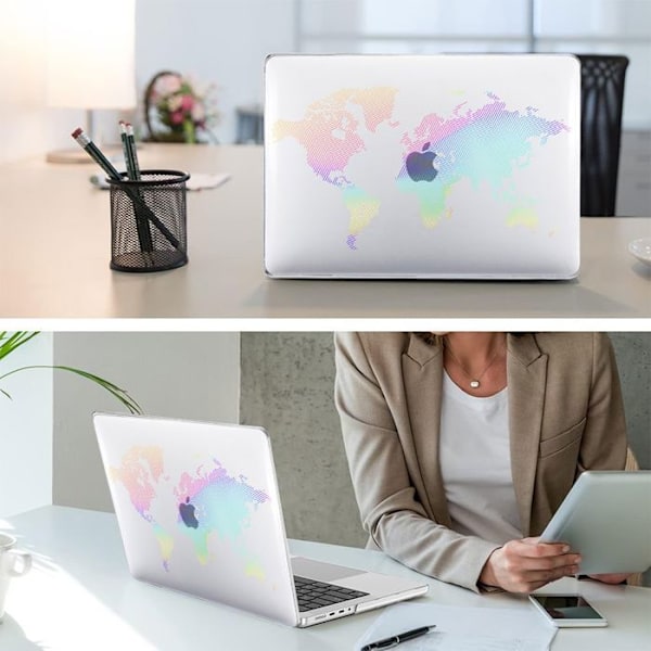 Fodral för MacBook Air 13 Tum M4 M3 M2 2025 2024 2022, Transparent Hårdskydd Världskartamönster Transparent