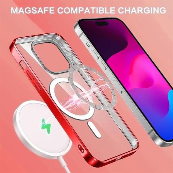 Skal till iPhone 15 Plus Stötsäkert skydd Röd kromkontur med magnetisk cirkel