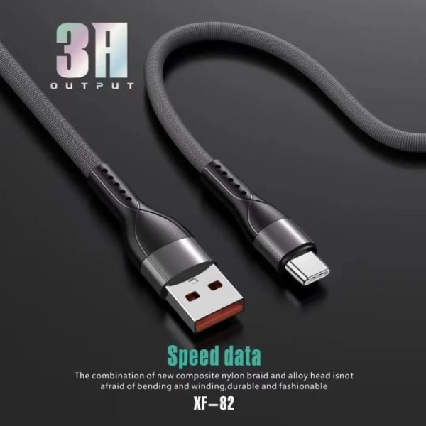 Förpackning med 3 Snabb USB-C Kabel 3A för Xiaomi Redmi Note 14 Pro 13 Pro, Note 13 5G, Redmi 13C 14C - 1 Meter Grå Nylon Tunn Flätad Grå