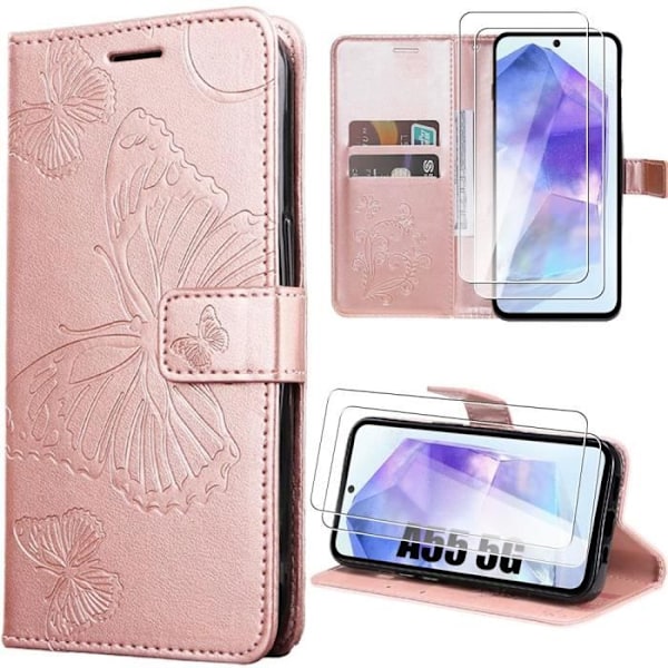 Skyddsskal - Samsung - Galaxy A05s - Fjärilmönster - Syntetläder - Rosa Rosa