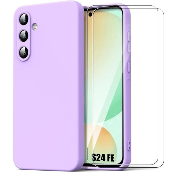 Fodral + 2 silikonhärdade glasögon för Samsung Galaxy S24 FE (ej för S24) - Smal stötsäker repskydd - Lila